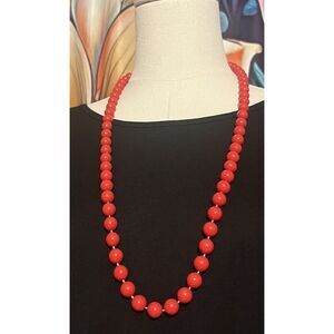 Vintage Red BEAD Flapper Necklace LONG 14 Inch‎ Costume Jewelry